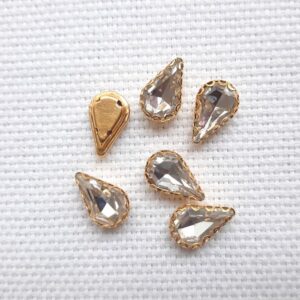 Cristal Gota 10mm Blanco Base Dorada x 6 un